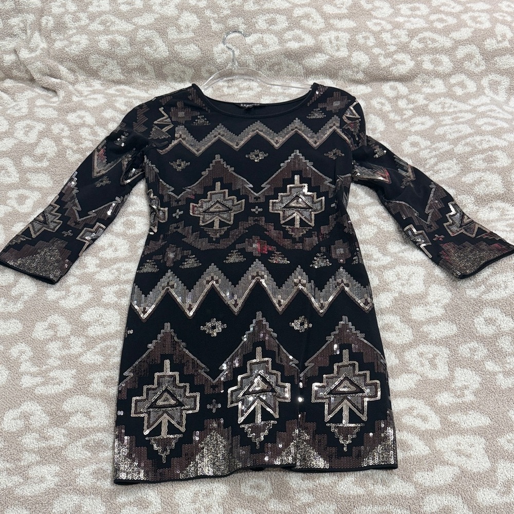 Express Black Dress with Silver and Gold Sequins